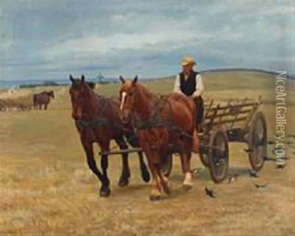 The Harvest At Horne Land, Faaborg Oil Painting - Soren Jorgensen Lund