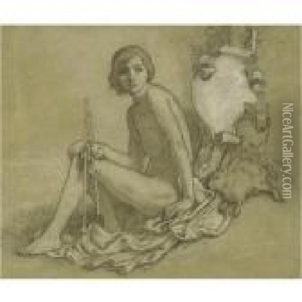 Allegorical Study: A Double-sided Drawing Oil Painting - Elihu Vedder