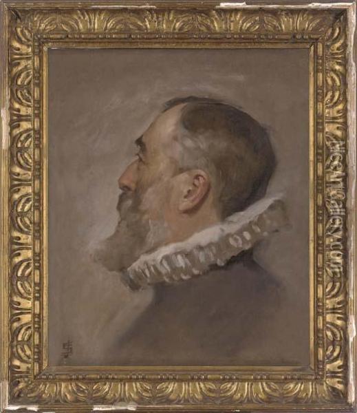 Portrait Of Gentleman, Bust-length, In Profile, In A White Ruff Oil Painting - Solomon Joseph Solomon
