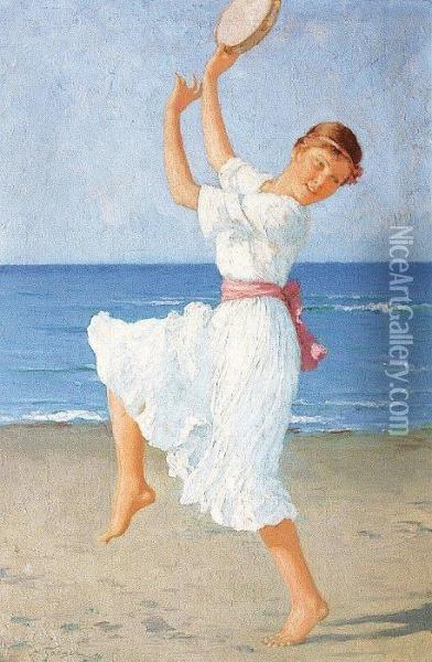 A Tambourine Dancer At The Shore Oil Painting - Hermann Seeger