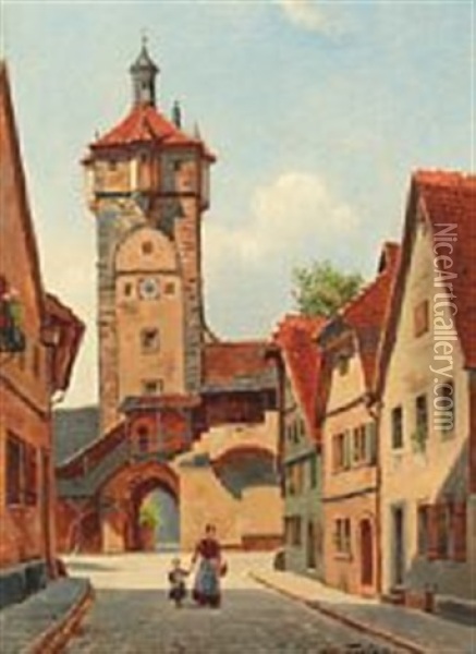 Klingenturm, Rothenburg Oil Painting - August Fischer