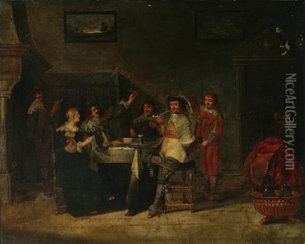An Elegant Company In An Interior Oil Painting - Christoffel Jacobsz. Van Der Lamen