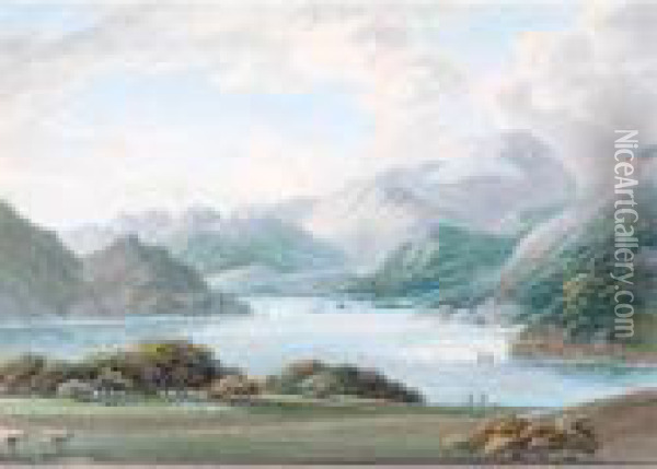 Lake District View With A Fisherman Oil Painting - Thomas Sunderland