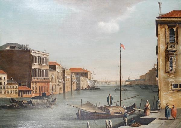 The Canal Grande Looking East, From The Campo San Vio Oil Painting - (Giovanni Antonio Canal) Canaletto