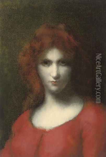 Lady in red Oil Painting - Jean-Jacques Henner
