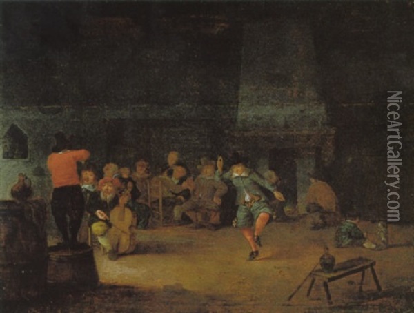 Tanzende Und Zechende Bauern In Einem Wirtshaus Oil Painting - Hendrik Bogaert