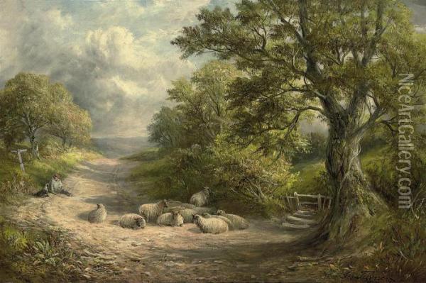 A Lane At Diseworth, Leicestershire Oil Painting - George Turner