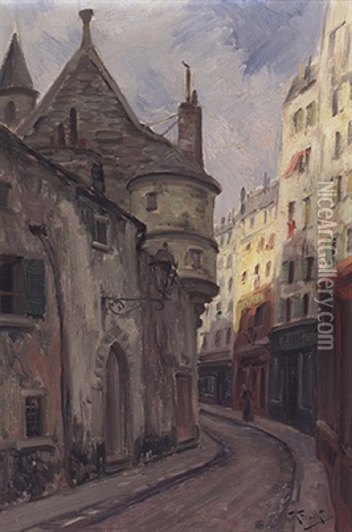 Blick In Eine Alte Strase Im Pariser Quartier Latin Oil Painting - Theodor Feucht