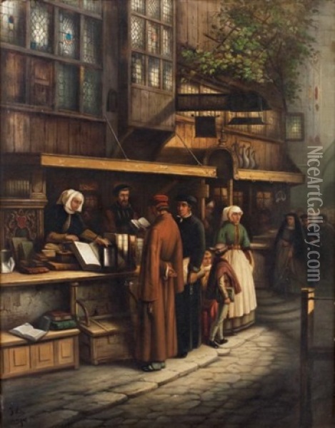La Marchande De Livres Oil Painting - Josef Hendrik Hubert Lies