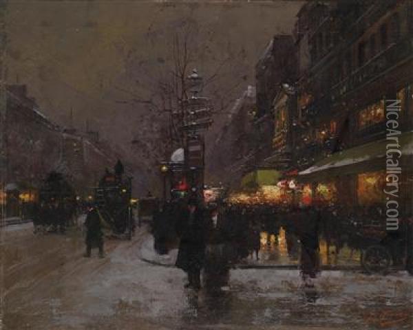 Winter Eveningin Paris Oil Painting - Fausto Giusto
