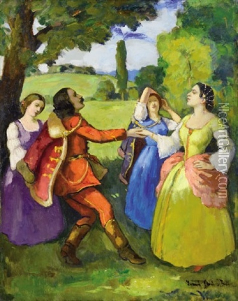 Company In The Open Air Oil Painting - Bela Ivanyi Gruenwald