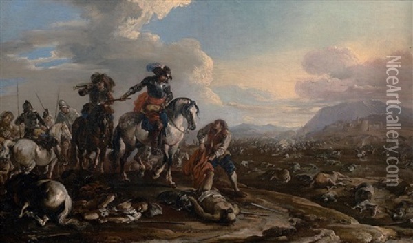 Chocs De Cavalerie (pair) Oil Painting - Pandolfo Reschi