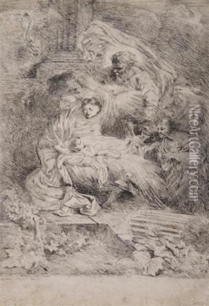 Infant Jesus With Angels Oil Painting - Giovanni Benedetto Castiglione