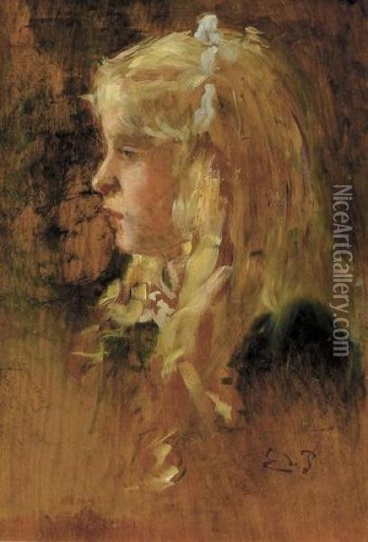 Profilportrat Eines Blondhaarigen Madchens. Oil Painting - Edmond Jean de Pury
