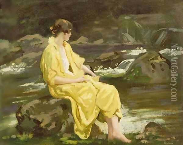 By a Highland Stream Oil Painting - Archibald George Barnes