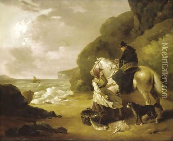 Fishermen By The Shore Oil Painting - George Morland