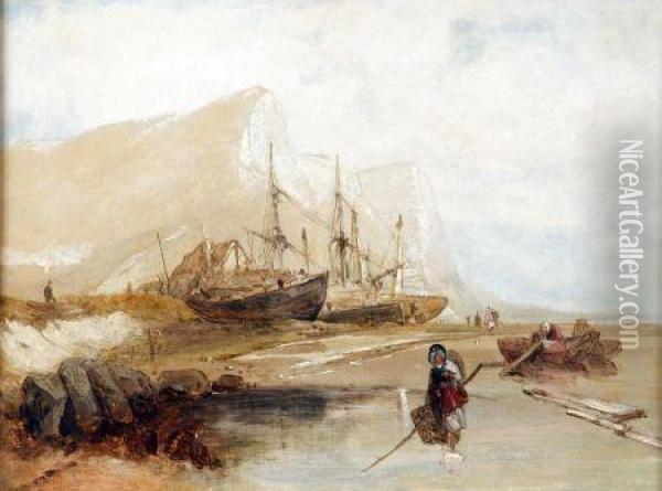 Coastal Scene With Figures And Fishing Boats Oil Painting - Edward William Cooke