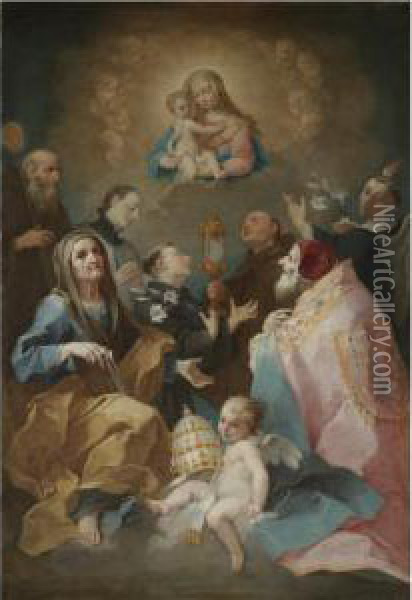 Madonna And Child In Glory With Saints Oil Painting - Giovanni Battista Tagliasacchi