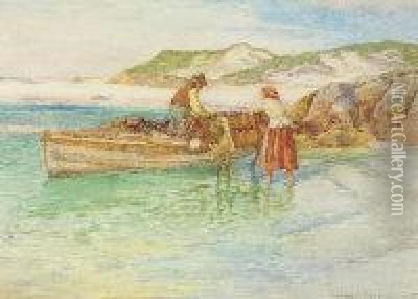 Unloading The Turf Boat Oil Painting - William Henry Bartlett