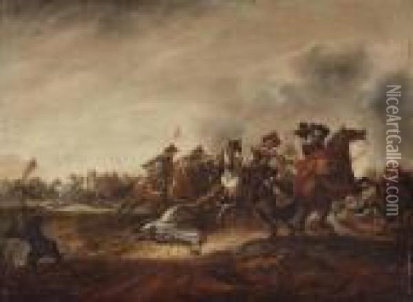 A Cavalry Skirmish Oil Painting - Abraham van der Hoef