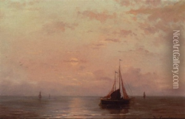 Fishing Vessels On Still Waters At Dusk Oil Painting - Willem Gruyter The Younger
