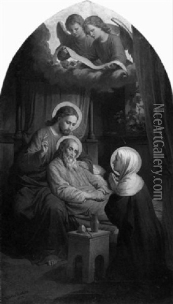 Tod Des Hl. Joseph Von Nazareth Im Besein Von Christus Und Maria Oil Painting - Fidelis Bentele