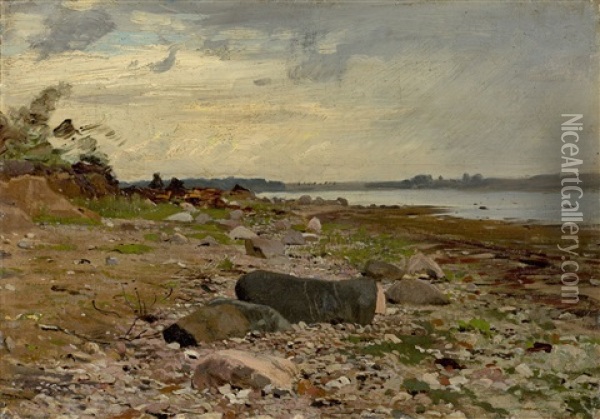 Stony Shoreline Oil Painting - Eugen Gustav Duecker