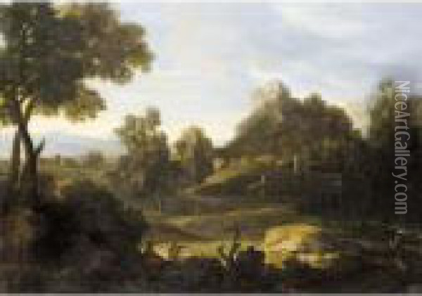A Classical Landscape With Arcadian Figures Oil Painting - Gaspard Dughet Poussin
