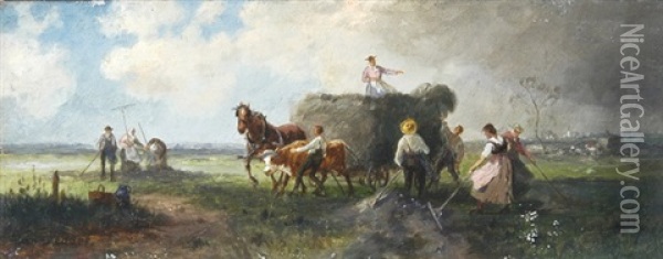 Bauersleute Bei Der Heuernte Oil Painting - Otto Fedder