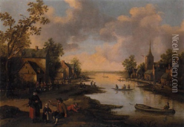Sicht Auf Ein Dorf Am Flussufer Oil Painting - Joost Cornelisz. Droochsloot