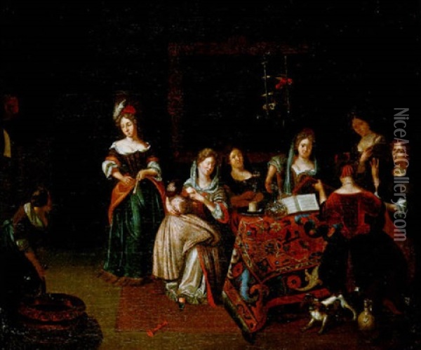Um Einen Tisch Versammelte Damen Oil Painting - Richard Brakenburg