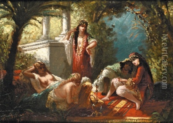 Scene De Harem Autour D'un Narghile Oil Painting - Antoine-Victor-Edmond Joinville