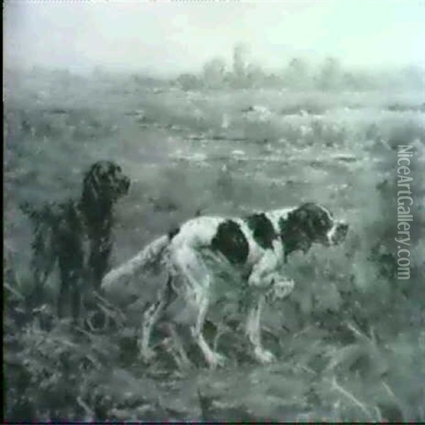 Pointers Tracking The Scent Oil Painting - Percival Leonard Rosseau