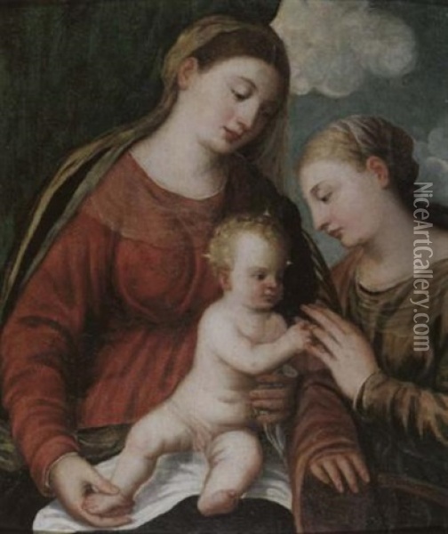 Die Mystische Vermahlung Der Hl. Katharina Oil Painting - Jacopo Palma il Vecchio