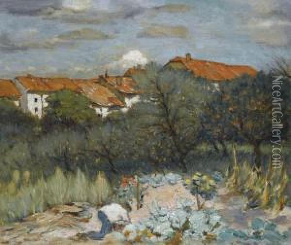 Landscape With Red Roofs Oil Painting - Petr Alexandrovich Nilus