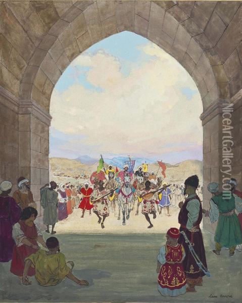 Soon The Cortege Appeared At The Town Gates Oil Painting - Leon Carre