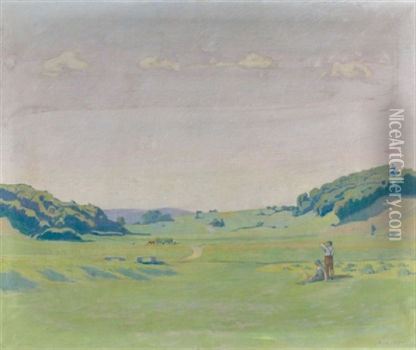 Feldlandschaft Mit Rastendem Bauernpaar Oil Painting - Albert Johann Zubler