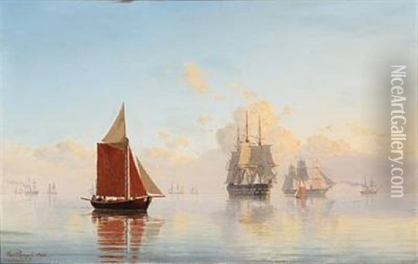 Seascape With Sailing Ships And Boats Oil Painting - Carl Emil Baagoe