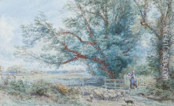 Watching The Flock Pass By Oil Painting - Myles Birket Foster