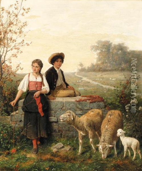 The Young Sheep Tenders Oil Painting - Hubert Salentin