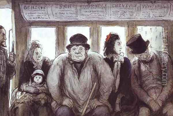 In the Omnibus Oil Painting - Honore Daumier