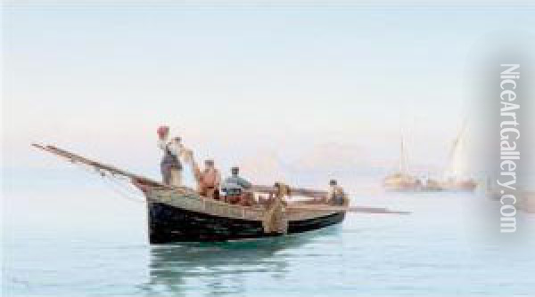 Fishing Along The Italian Coast Oil Painting - Pietro Barucci