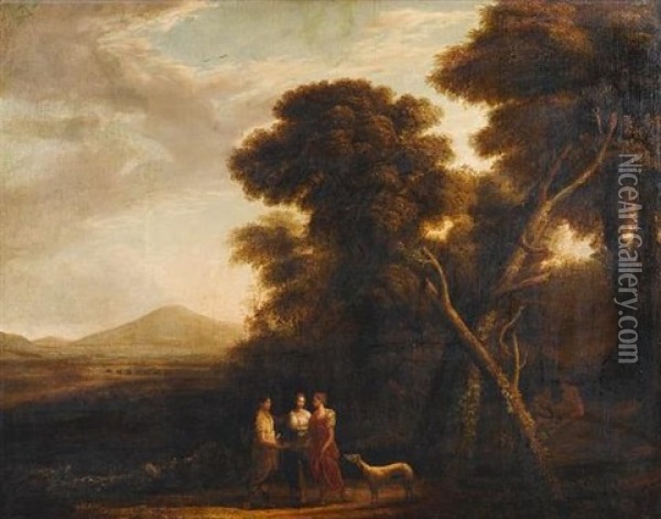 An Arcadian Landscape With Cephalus And Procris Reunited By Diana Oil Painting - Claude Lorrain