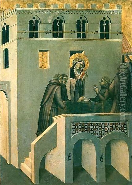 Humilitas Heals the Foot of the Monk Oil Painting - Pietro Lorenzetti