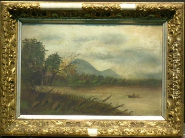 Boater On Rangely Lake, Western Maine Oil Painting - C.L.F. Bryant
