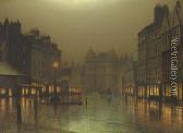 The Royal Mile, Edinburgh: The Approach To Holyrood Palace Oil Painting - Louis H. Grimshaw
