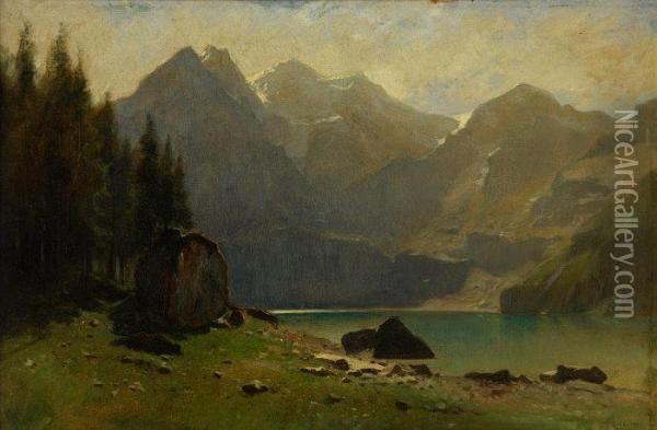 Bergsee Vor Hochgebirge Oil Painting - Gustave Castan