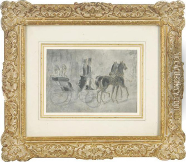 Two Elegant Ladies In A Horse-drawn Carriage Oil Painting - Constantin Guys