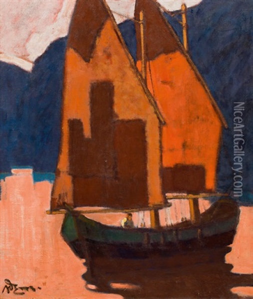 Sailing Boat On The Garda Lake Oil Painting - Artur Nikodem