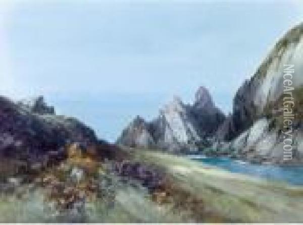 Near Morthoe, North Devon; And Rackham Bay Oil Painting - Frederick John Widgery